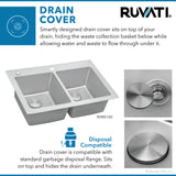 33 x 22 inch Drop-in Topmount Kitchen Sink 16 Gauge Stainless Steel 50/50 Double Bowl