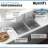 33 x 22 inch Drop-in Topmount Kitchen Sink 16 Gauge Stainless Steel 60/40 Double Bowl