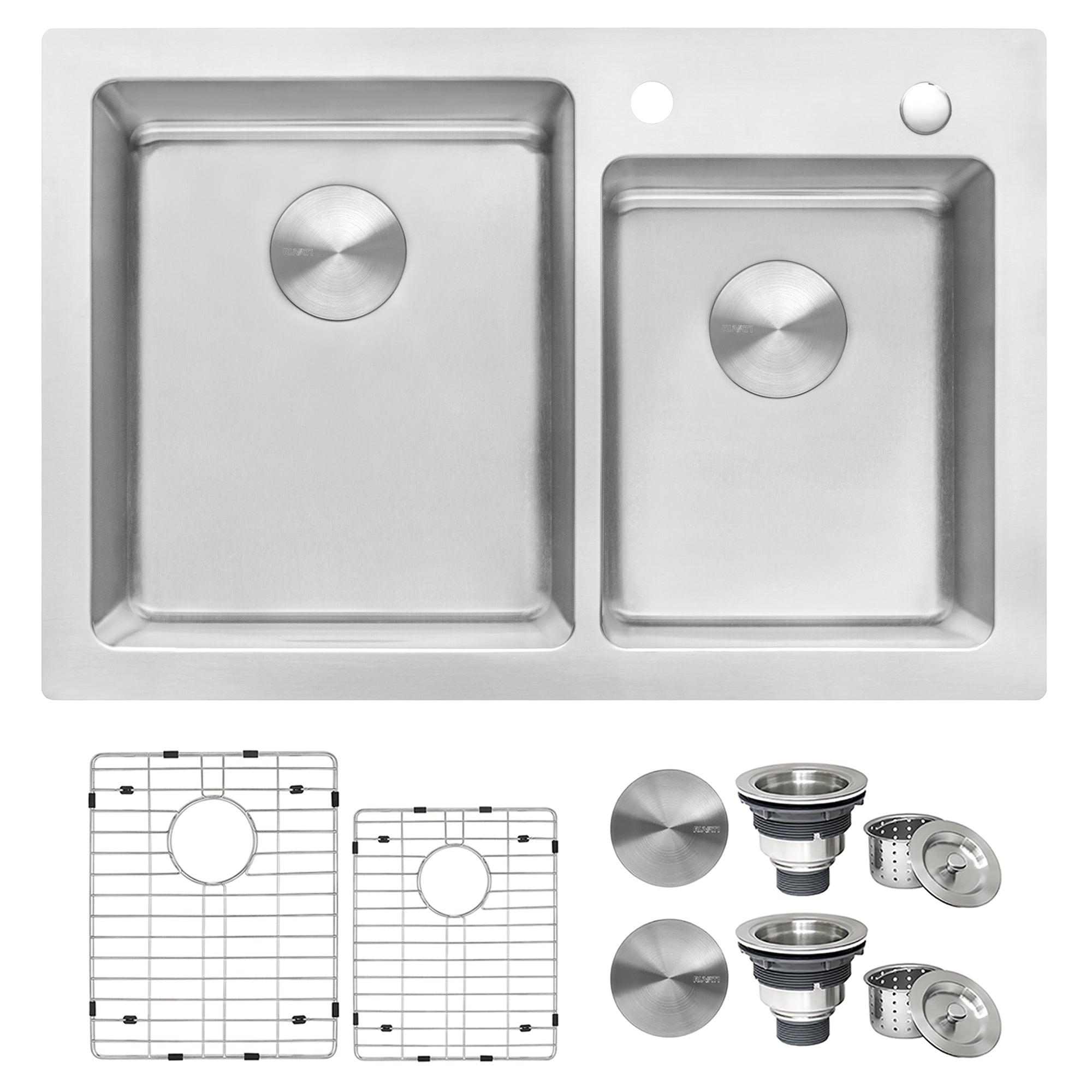 33 x 22 inch Drop-in Topmount Kitchen Sink 16 Gauge Stainless Steel 60/40 Double Bowl