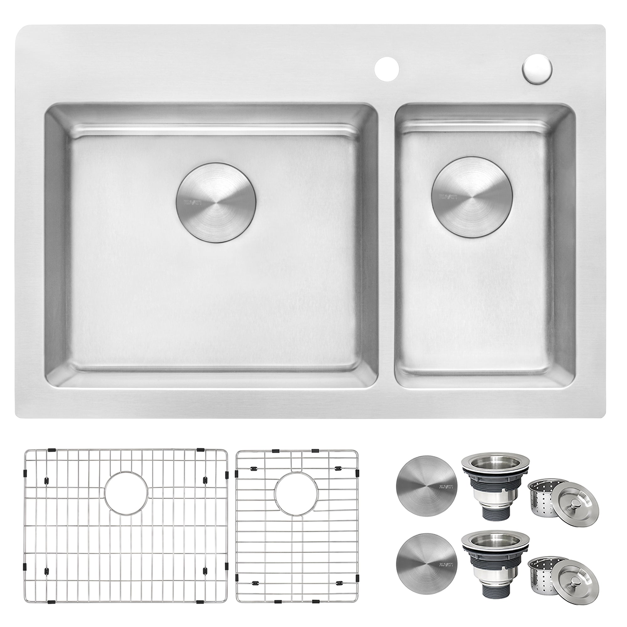 33 x 22 inch Drop-in Topmount Kitchen Sink 16 Gauge Stainless Steel 70/30 Double Bowl