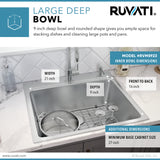 23 x 20 inch Drop-in Topmount Kitchen Sink 16 Gauge Stainless Steel Single Bowl