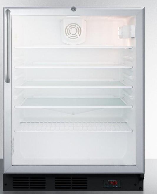 Summit | 24" Craft Pub Cellar Fully Finished Stainless Cabinet Adjustable Glass Shelves Reversible Door In Stainless Steel | SCR600BGLDTPUBCSS