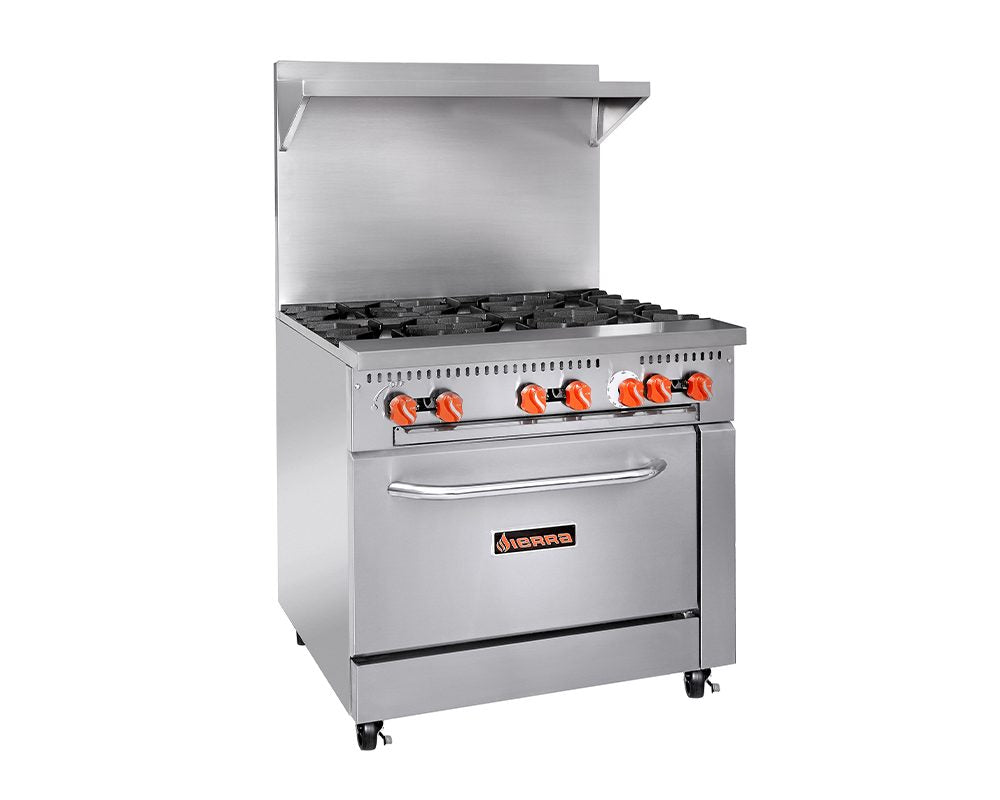 Sierra - Commercial - 36" Gas Restaurant Range, (1) Standard Oven, (6) Open Burners - SR-6-36