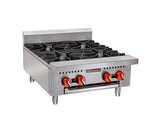 Sierra - Commercial - 24" Countertop Gas Hotplate with Manual Controls, 4 Burners - SRHP-4-24