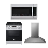 LG Over the Range Microwaves, 5.8 CF Gas Single Oven Slide-In Range, EasyClean Plus Self Clean, ThinQ, and Wall Mounted Range Hood Bundle