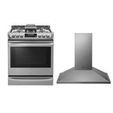 LG - 6.3 CF / 30 inch Gas Slide-In Range, ProBake Convection, ThinQ and Wall Mounted Range Hood Bundle