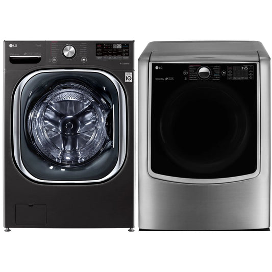 LG - 5.0 Cu. Ft. High Efficiency Stackable Smart Front-Load Washer and 7.4 Cu. Ft. Ultra Large Black Steel Smart Electric Vented Dryer