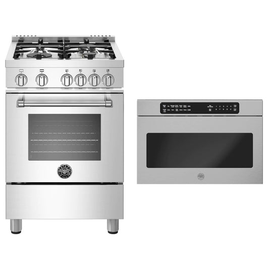 Bertazzoni | 24" Master Series range - Gas oven - 4 aluminum burners - LP version and 24" Microwave Drawer Bundle
