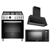 Bertazzoni | 30" Professional Series range - Electric self clean oven - 4 brass burners, 30" Contemporary Canopy Hood - 1 motor - 600 CFM, and 30" Microwave Oven Bundle