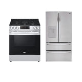 LG - 5.8 CF Gas Single Oven Slide-In Range, EasyClean Plus Self Clean, ThinQ and French Door Refrigerator Bundle