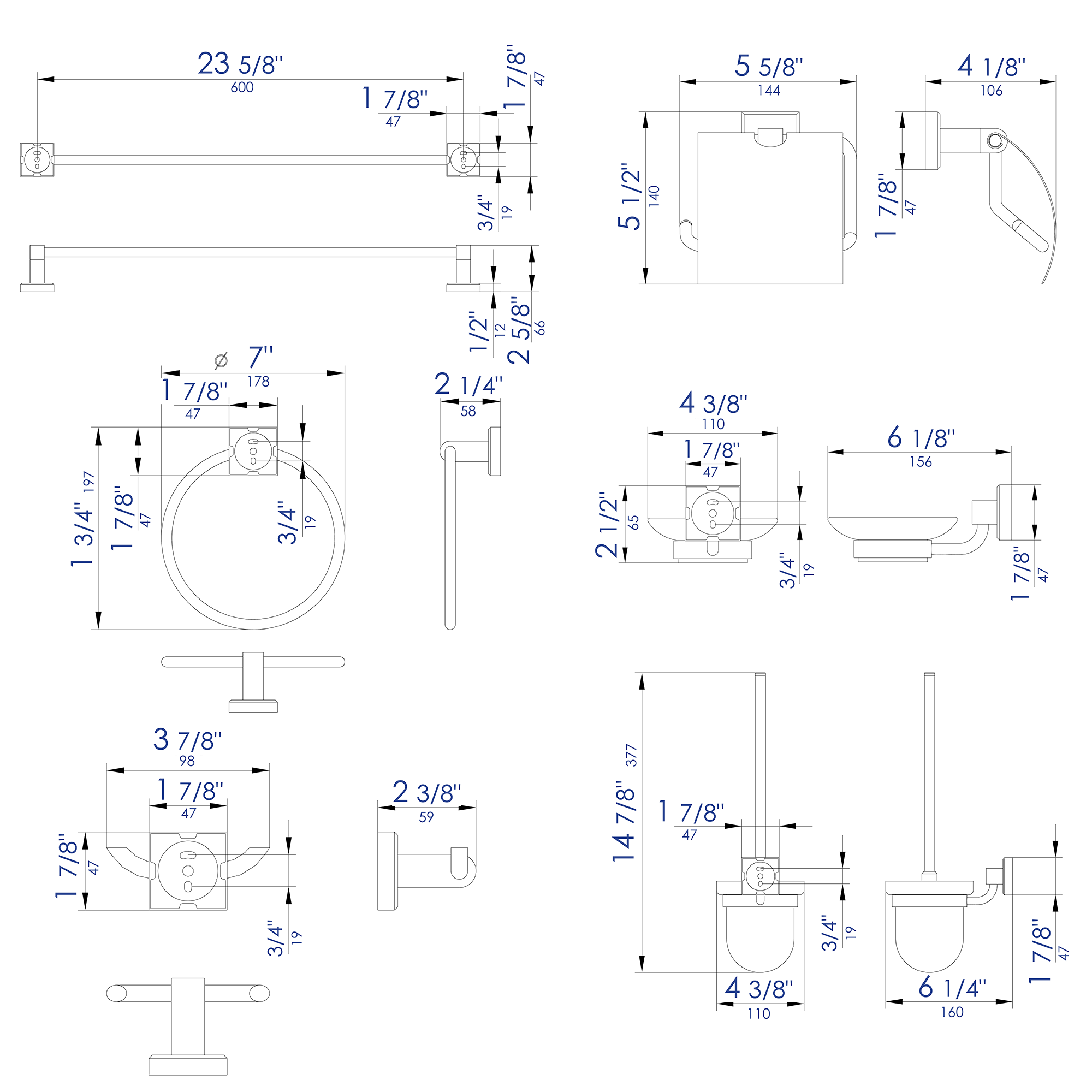 ALFI Brand - Brushed Nickel 6 Piece Matching Bathroom Accessory Set | AB9509-BN