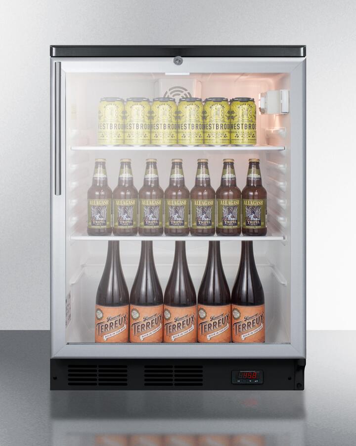Summit | 24" Glass Door Craft Beer and Wine Refrigerator for Freestanding Use with Black Cabinet, Stainless Steel Handle | SCR600BGLDTPUBHV