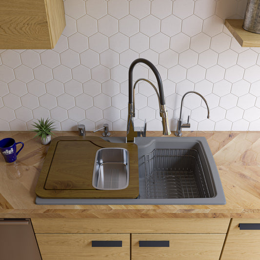 ALFI Brand - Titanium 35" Drop-In Single Bowl Granite Composite Kitchen Sink | AB3520DI-T