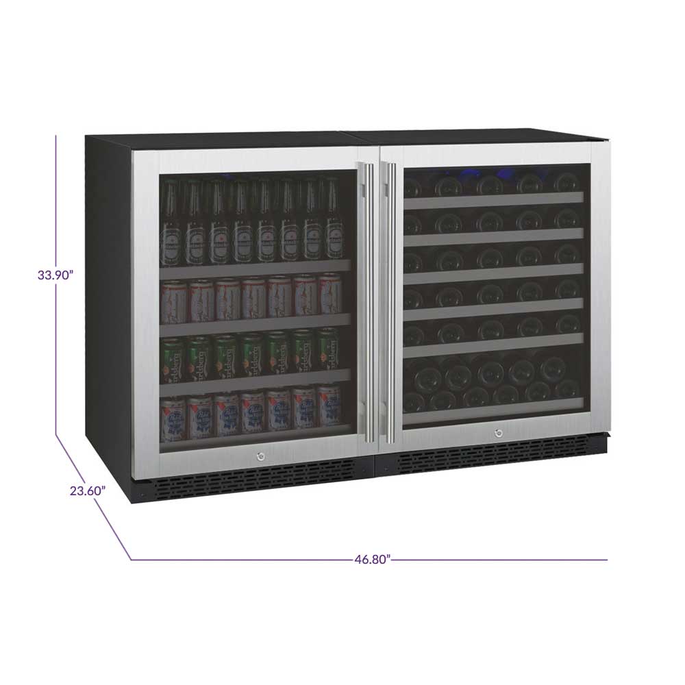 Allavino Wine & Beverage Centers Wide FlexCount II Series 56 Bottle/154 Can Dual Zone Stainless Steel Side-by-Side Wine Refrigerator/Beverage Center - 3Z-VSWB24-2S20