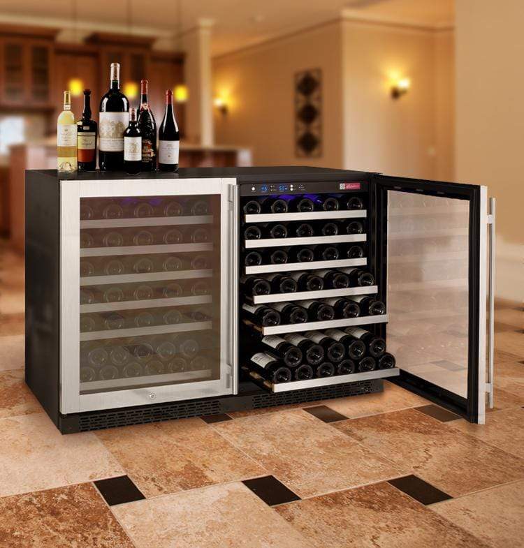 Allavino Wine & Beverage Centers Wide FlexCount II Tru-Vino 112 Bottle Dual-Zone Stainless Steel Side-by-Side Wine Refrigerator - 2X-VSWR56-1S20