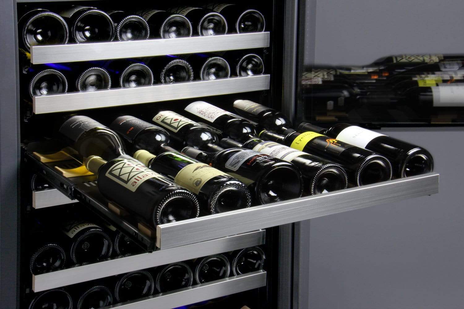 Allavino Wine & Beverage Centers Wide FlexCount II Tru-Vino 242 Bottle Four Zone Stainless Steel Side-by-Side Wine Refrigerator - 2X-VSWR121-2S20