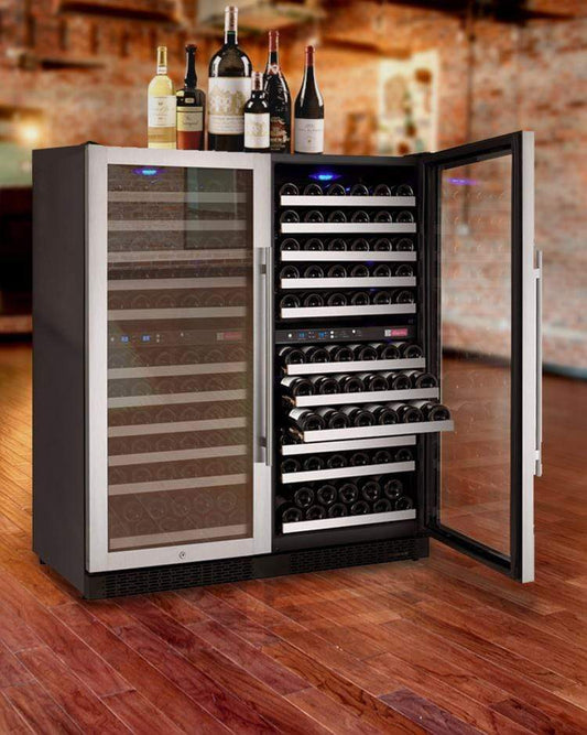 Allavino Wine & Beverage Centers Wide FlexCount II Tru-Vino 242 Bottle Four Zone Stainless Steel Side-by-Side Wine Refrigerator - 2X-VSWR121-2S20