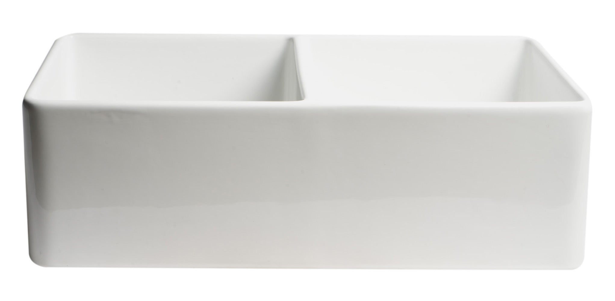 ALFI Brand - White Smooth Apron 33" x 18" Double Bowl Fireclay Farm Sink | ABF3318D-W