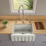 ALFI Brand - 24 inch Biscuit Reversible Smooth / Fluted Single Bowl Fireclay Farm Sink | AB2418HS-B