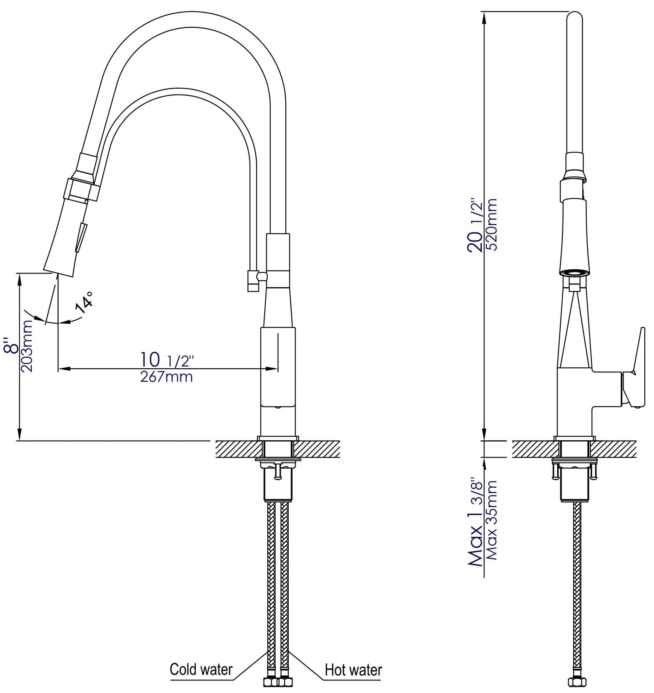 ALFI Brand - Brushed Nickel Square Kitchen Faucet with Black Rubber Stem | ABKF3023-BN