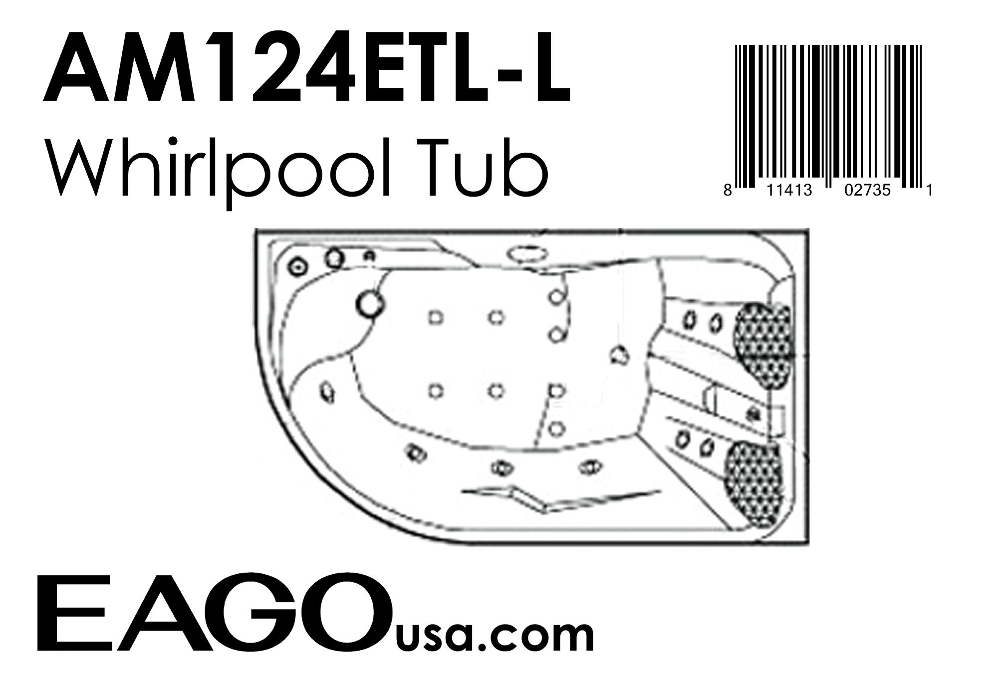 EAGO - 6 ft Left Corner Acrylic White Whirlpool Bathtub for Two | AM124ETL-L