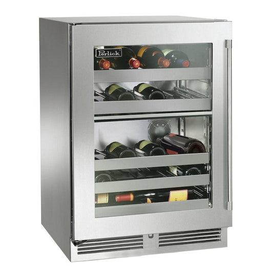 Perlick - 24" Signature Series Outdoor Dual-Zone Wine Reserve with stainless steel glass door, with lock - HP24DO