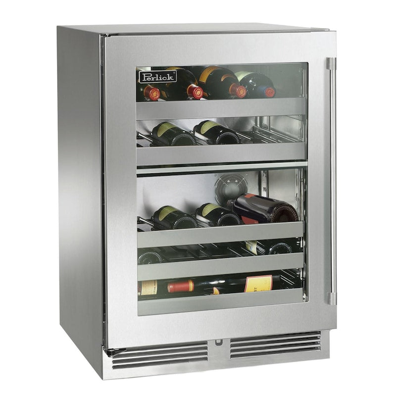 Perlick - 24" Signature Series Outdoor Dual-Zone Wine Reserve with stainless steel glass door- HP24DO-4
