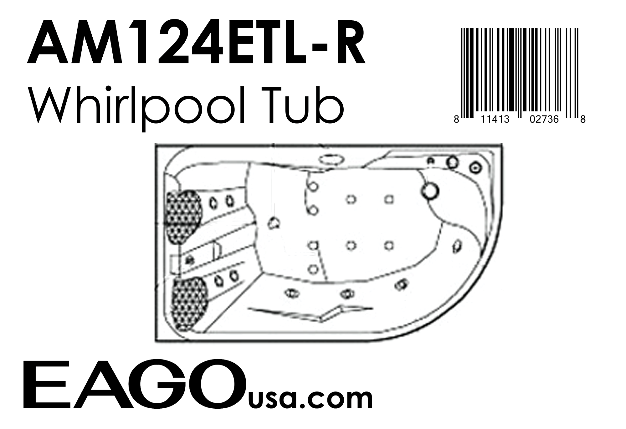 EAGO - 6 ft Right Corner Acrylic White Whirlpool Bathtub for Two | AM124ETL-R