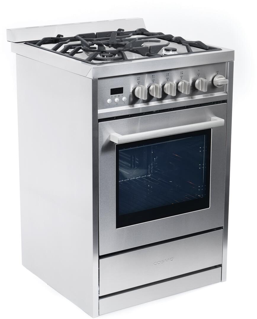 Cosmo - 24 in. 2.73 cu. ft. Single Oven Gas Range with 4 Burner Cooktop and Heavy Duty Cast Iron Grates in Stainless Steel | COS-244AGC