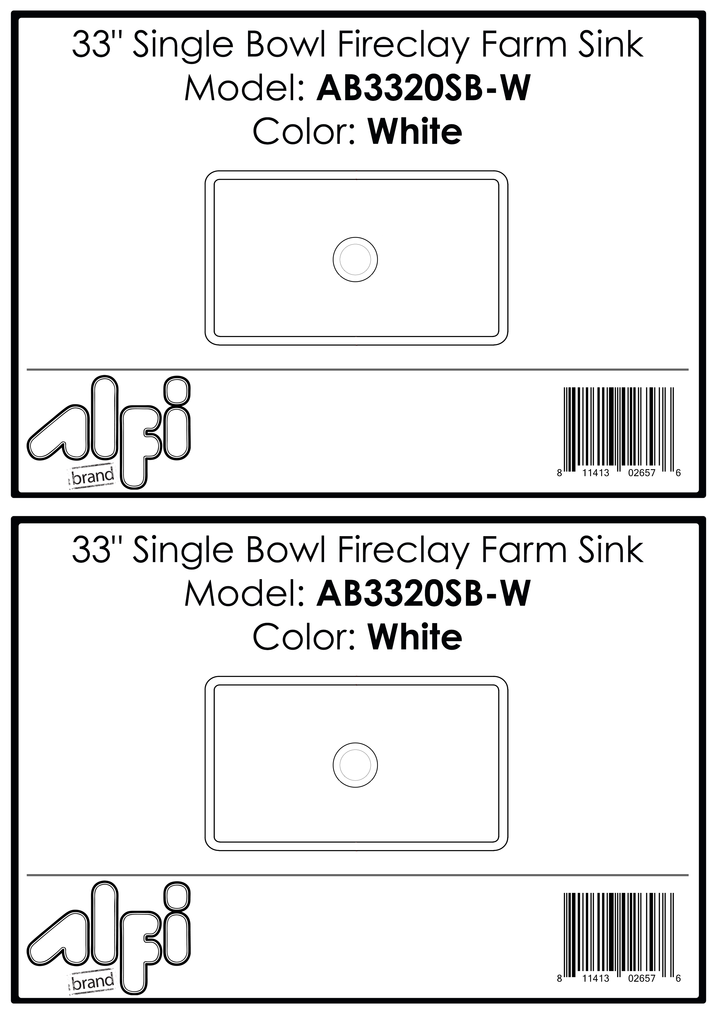 ALFI Brand - 33 inch White Reversible Single Fireclay Farmhouse Kitchen Sink | AB3320SB-W