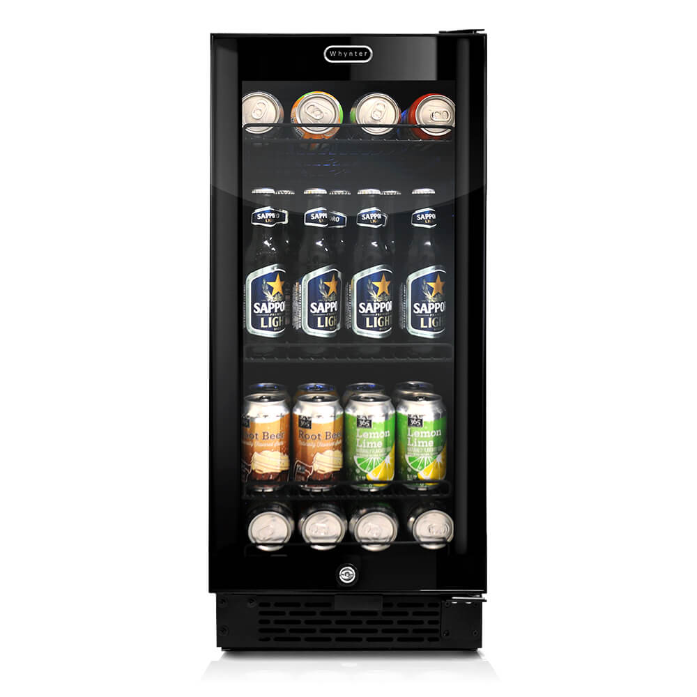 Whynter - Built-in Black Glass 80-can capacity 3.4 cu ft. Beverage Refrigerator | BBR-801BG