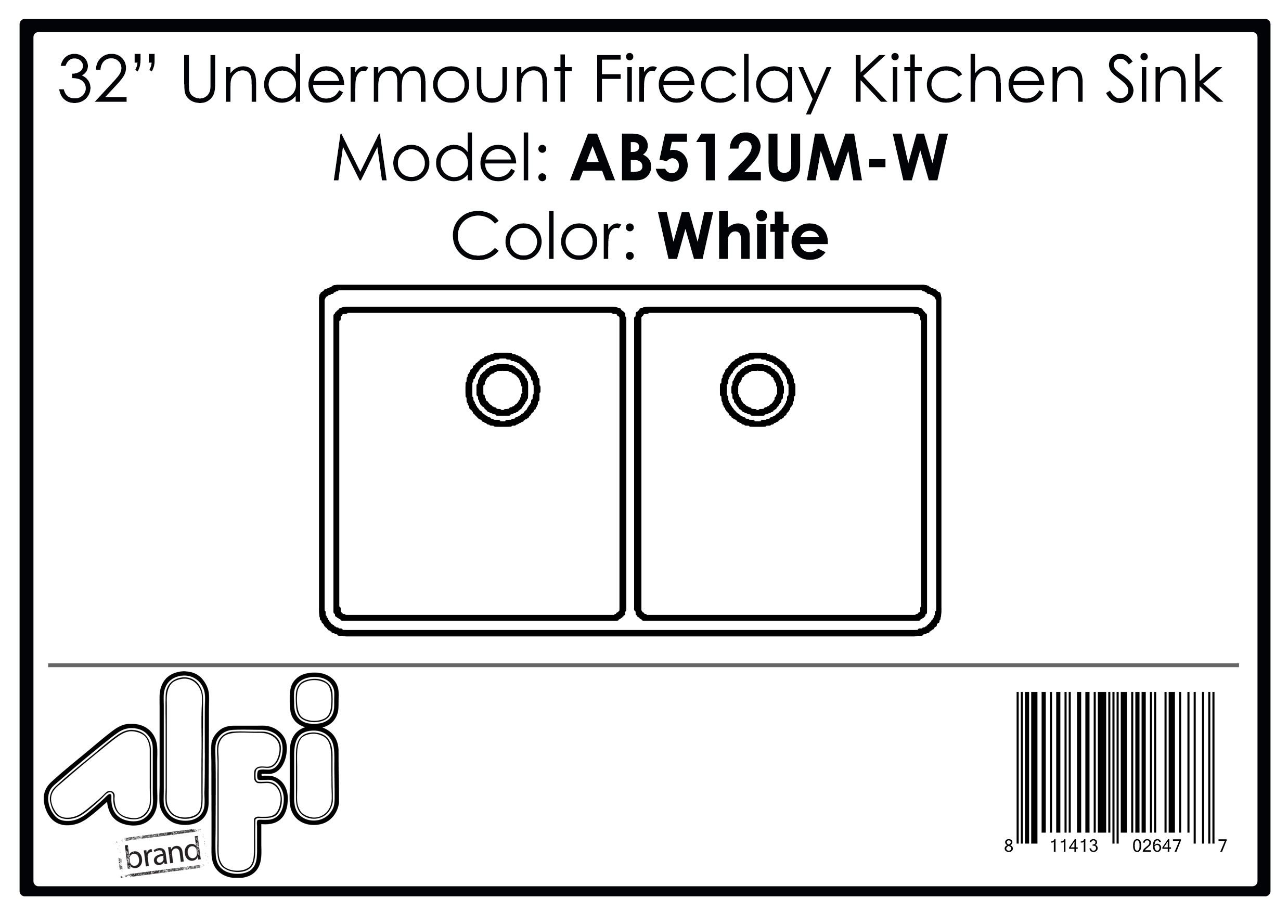 ALFI Brand - 32 inch White Double Bowl Fireclay Undermount Kitchen Sink | AB512UM-W