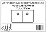 ALFI Brand - 32 inch White Double Bowl Fireclay Undermount Kitchen Sink | AB512UM-W