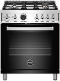 Bertazzoni | 30" Professional Series range - Electric self clean oven - 4 brass burners, 30" Contemporary Canopy Hood - 1 motor - 600 CFM, and 30" Microwave Oven Bundle