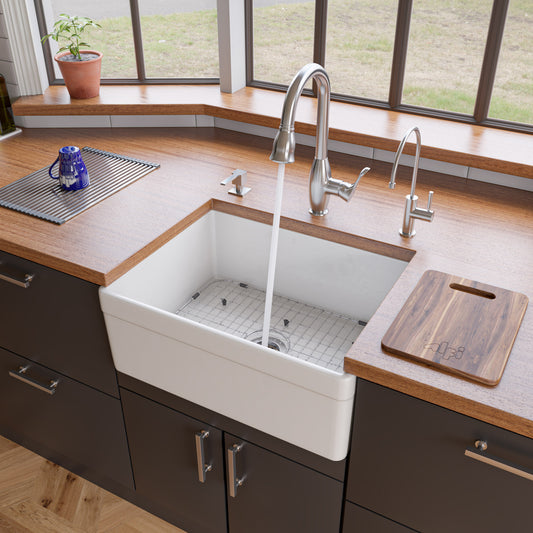 ALFI Brand - White 26" Decorative Lip Apron Single Bowl Fireclay Farmhouse Kitchen Sink | AB506-W