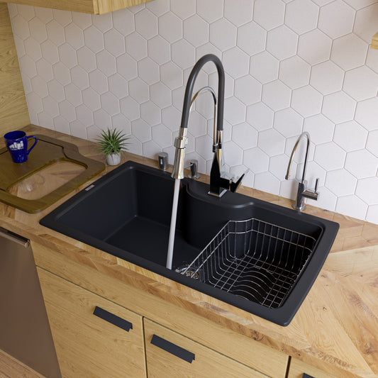 ALFI Brand - Black 35" Drop-In Single Bowl Granite Composite Kitchen Sink | AB3520DI-BLA