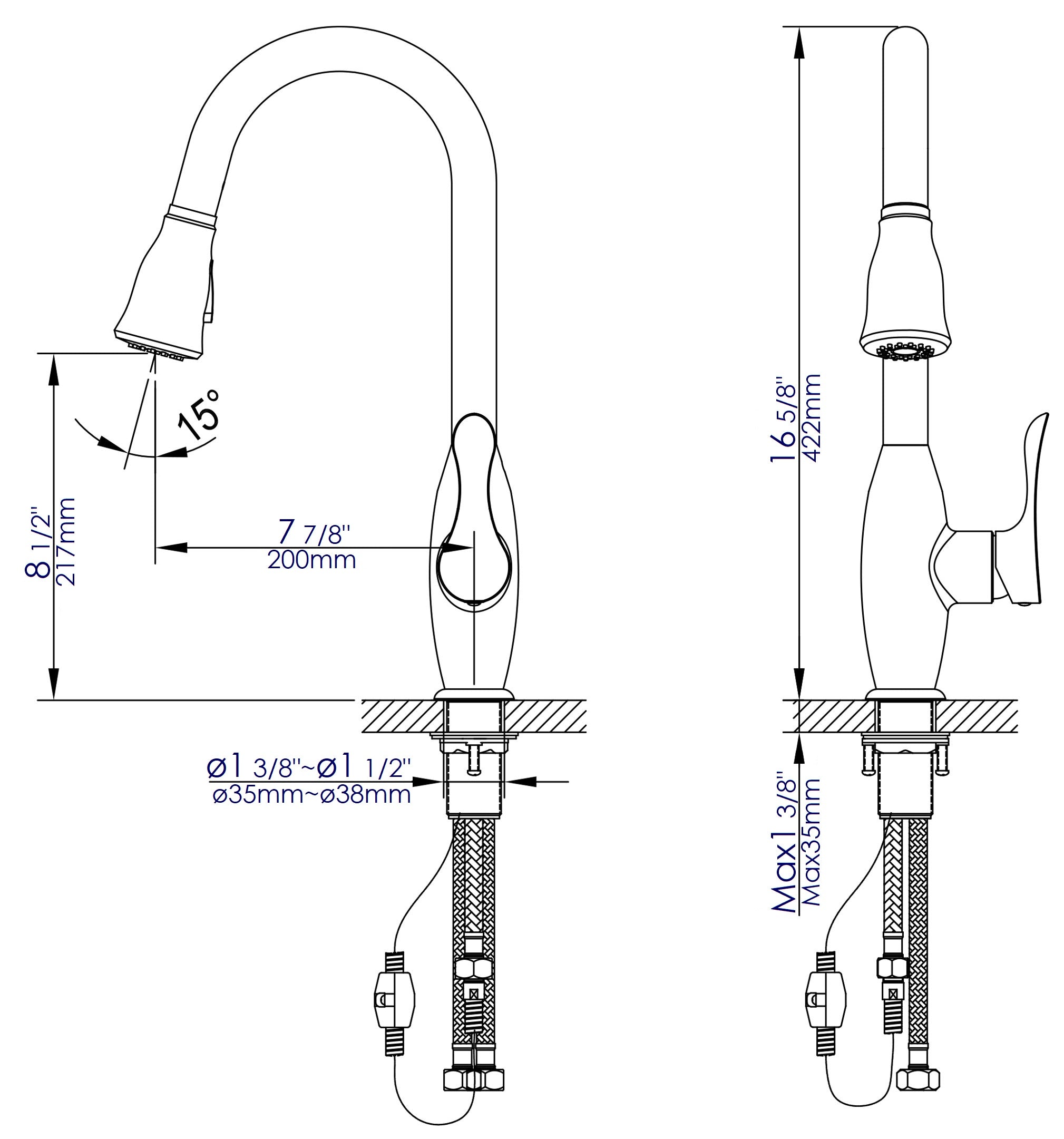 ALFI Brand - Polished Chrome Traditional Gooseneck Pull Down Kitchen Faucet | ABKF3783-PC