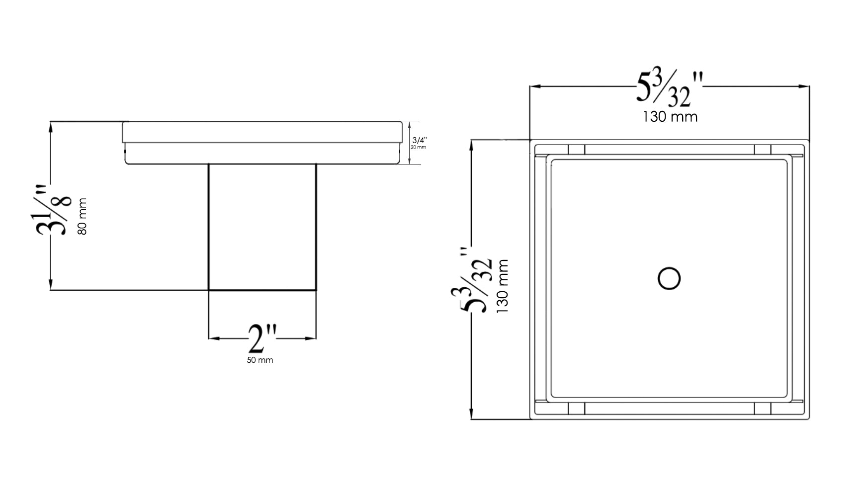 ALFI Brand - 5" x 5" Modern Square Stainless Steel Shower Drain w/o Cover | ABSD55A