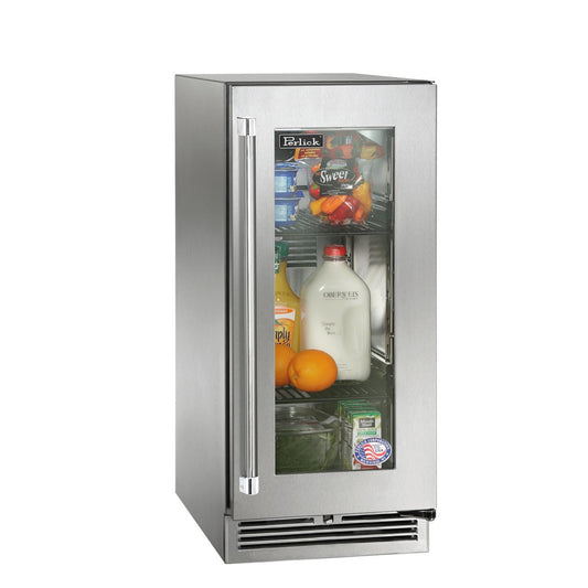 Perlick - 15" Signature Series Outdoor Refrigerator with stainless steel glass door, with lock - HP15RO