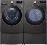 LG - 27 in. 4.5 cu. ft. Ultra Large Capacity Black Steel Smart Front Load Washing Machine and LG - 4.2 Cu. Ft. Graphite Steel Compact Electric Dryer