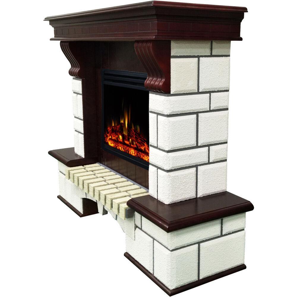 Cambridge Built-In Electric Fireplace Cambridge 48-In. Belcrest Traditional Faux Brick Electric Fireplace Mantel with Enhanced Log Display, White and Mahogany