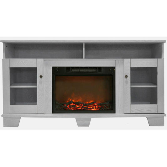 Cambridge Cambridge Savona 59 In. Electric Fireplace in White with Entertainment Stand and Charred Log Display