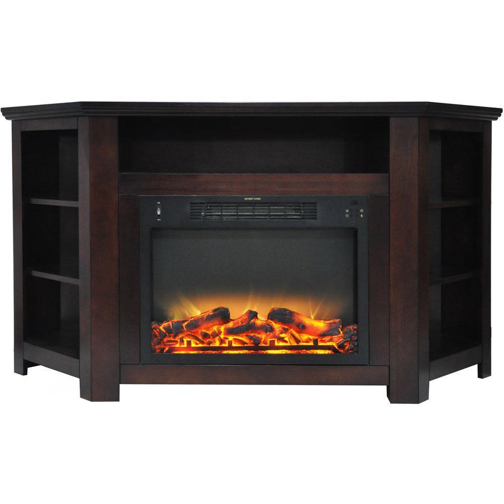 Cambridge Cambridge Stratford 56 In. Electric Corner Fireplace in Mahogany with Enhanced Fireplace Display