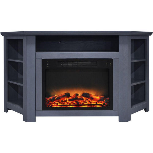 Cambridge Cambridge Stratford 56 In. Electric Corner Fireplace in Slate Blue with Enhanced Fireplace Display