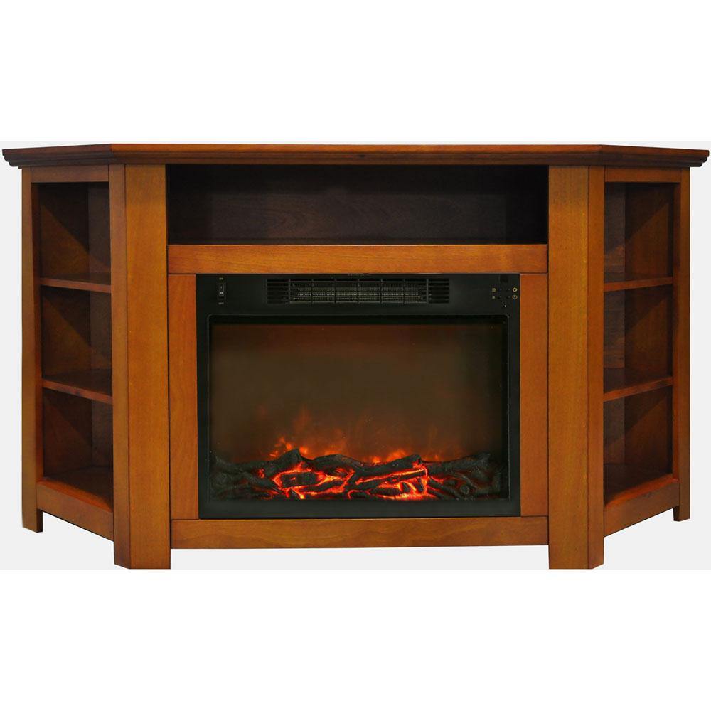 Cambridge Cambridge Stratford 56 In. Electric Corner Fireplace in Teak with 1500W Fireplace Insert