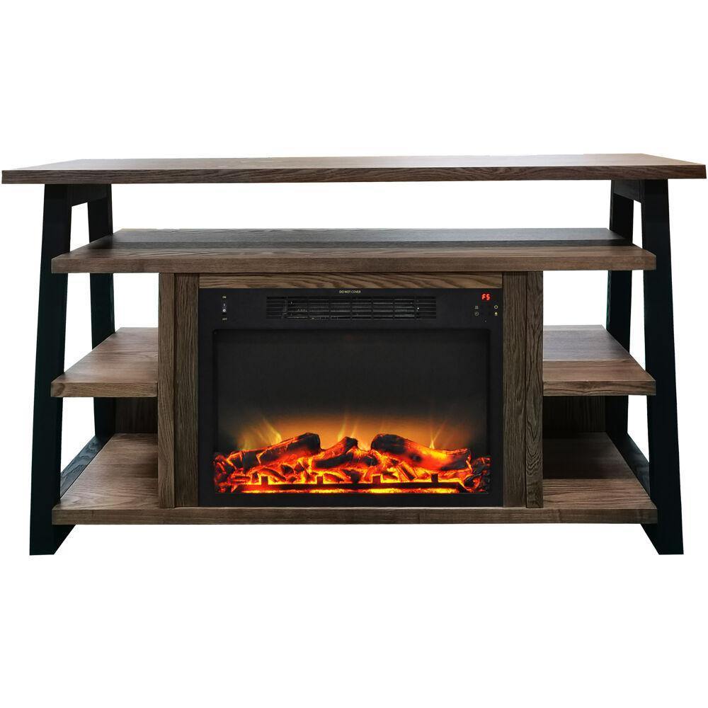 Cambridge Color_Walnut/Black Cambridge 32-In. Sawyer Industrial Electric Fireplace Mantel with Realistic Log and Grate Insert and Color Changing Flames,