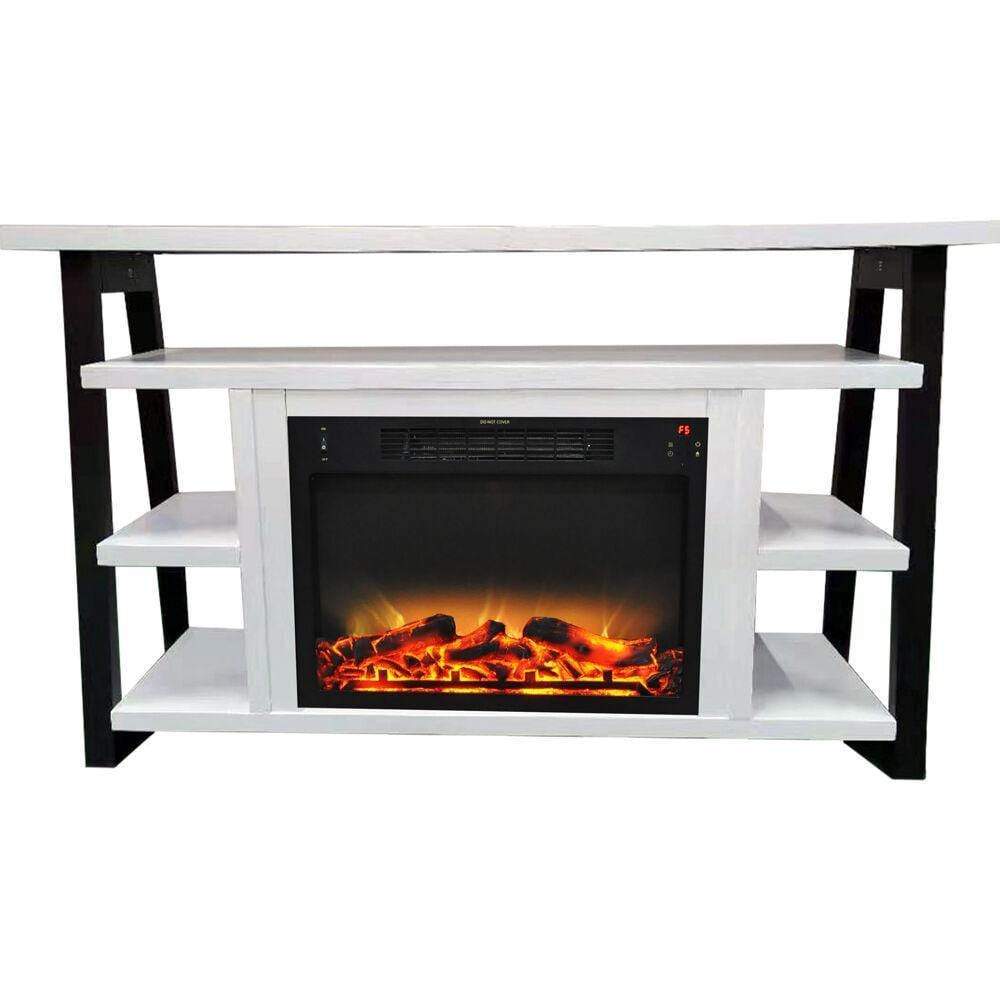 Cambridge Color_White/Black Cambridge 32-In. Sawyer Industrial Electric Fireplace Mantel with Realistic Log and Grate Insert and Color Changing Flames,