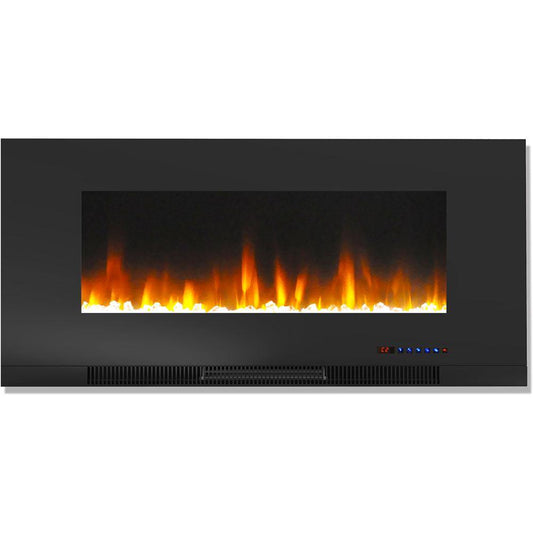 Cambridge Electric Wall-hung Fireplaces Black Cambridge 42 In. Wall-Mount Electric Fireplace in Black with Multi-Color Flames and Crystal Rock Display