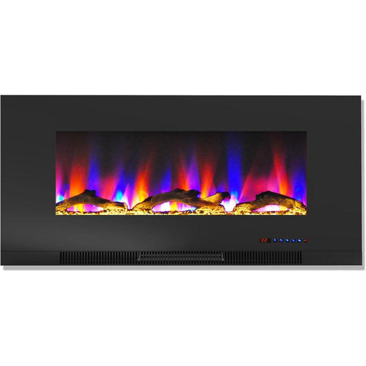 Cambridge Electric Wall-hung Fireplaces Black Cambridge 42 In. Wall-Mount Electric Fireplace in Black with Multi-Color Flames and Driftwood Log Display