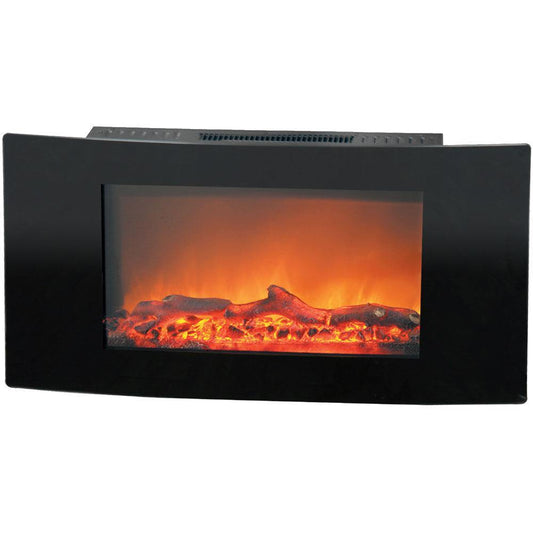 Cambridge Electric Wall-hung Fireplaces Black Cambridge Callisto 35 In. Wall-Mount Electric Fireplace with Black Curved Panel and Realistic Log Display
